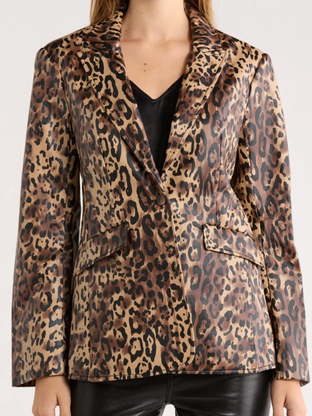 Cinq a Sept Cheyenne Leopard Print Vegan Faux Leather Jacket Blazer | Size 0